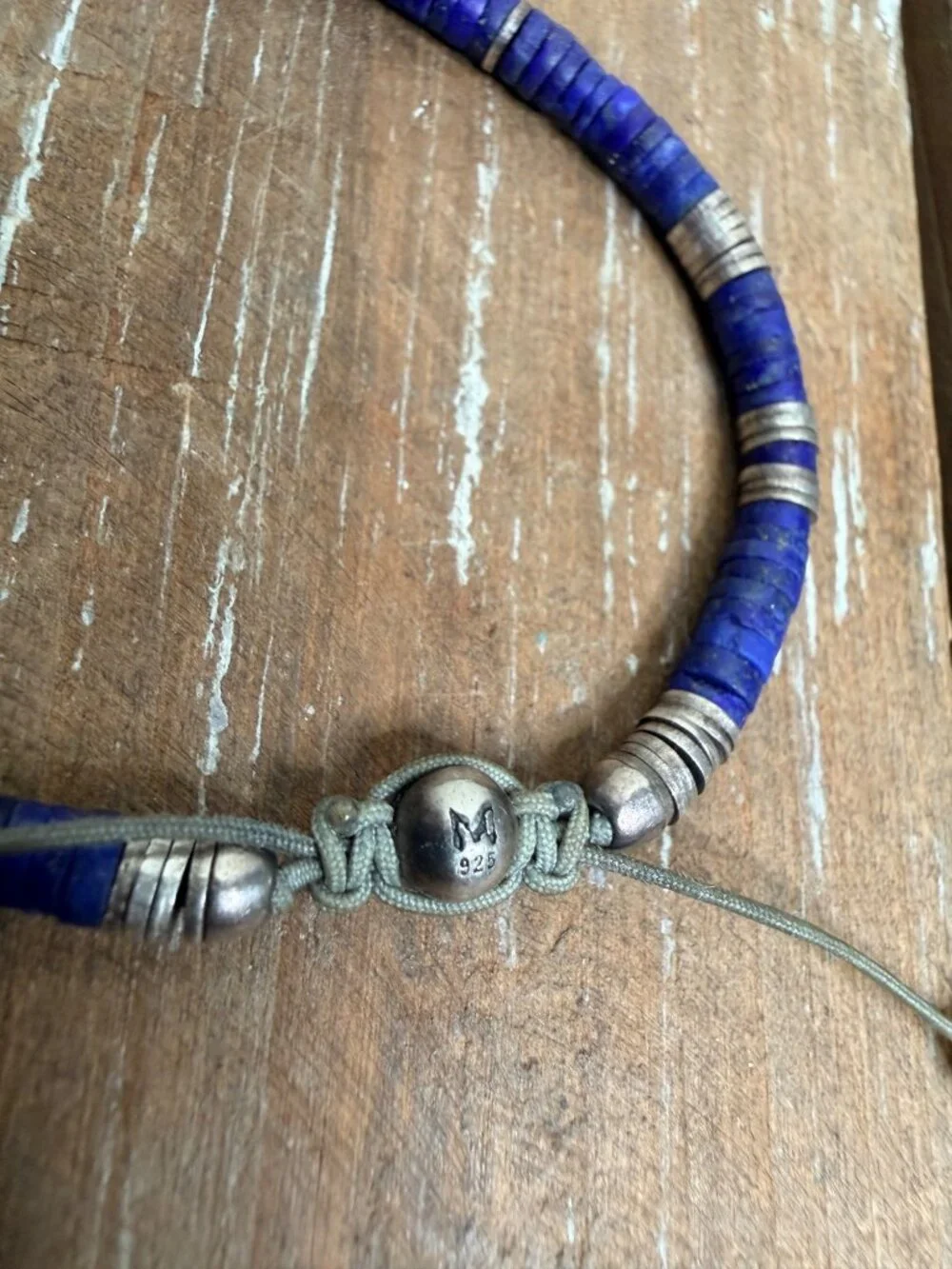 M.Cohen Blue & 925 Sterling Silver Disc Beaded Adjustable Bracelet
